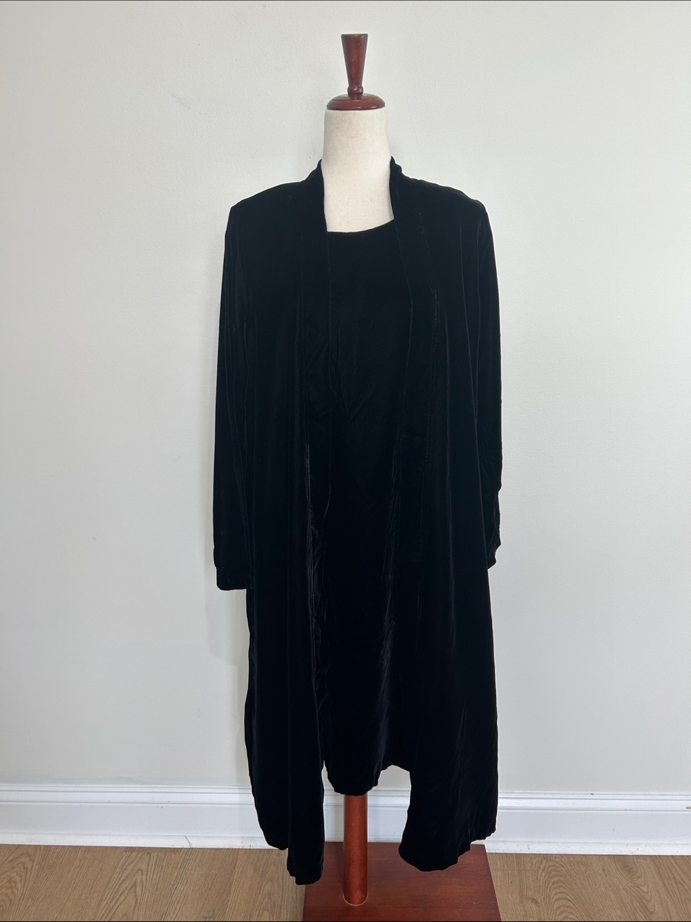 Flax Black Velvet Long Open Cardigan & Dress Bundle Size Small NWT